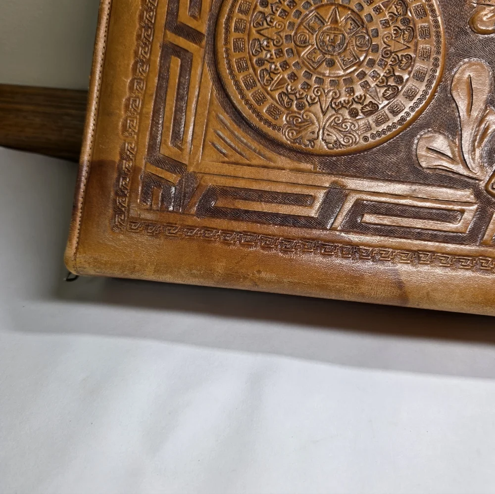Vintage Mexico Artmex Leather Tooled Aztec Briefcase